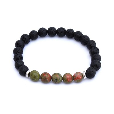 Plantlife Aromatherapy Bracelet - Stretch Autumn Jasper & Lava Rock, Natural Stone Jewelry for Essential Oil Diffusion