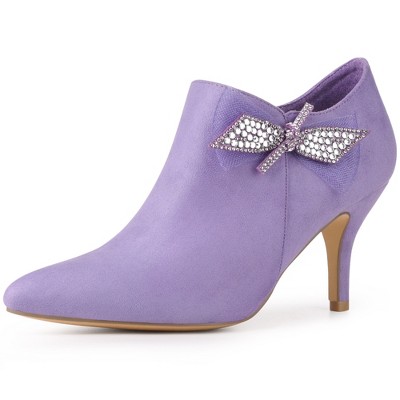 Allegra K Women's Pointed Toe Bow Decor Zip Closure Stiletto Heel Ankle Boots