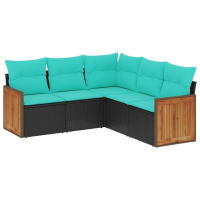 vidaXL Patio Sofa Set Black PE rattan 5 Piece Set Modular - Black Without table