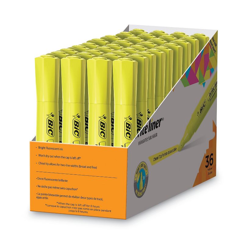 BIC Tank-Style Highlighter Chisel Tip Fluorescent Yellow 36/Pack BLMG36YEL, 4 of 6