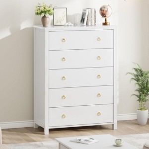 5-Drawer Dresser, 45" Tall Wood Chest of Drawers with Smooth Gliding Drawers, White Storage Organizer for Bedroom, Living Room, Hallway - 1 of 4