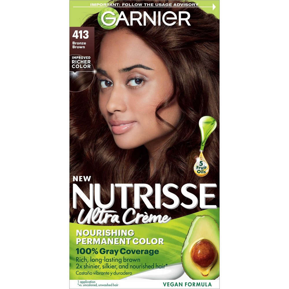 Photos - Hair Dye Garnier Nutrisse Nourishing Permanent Hair Color Creme - 413 Bronze Brown 