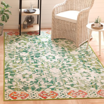 Green and Ivory Square Hand-knotted Synthetic Area Rug