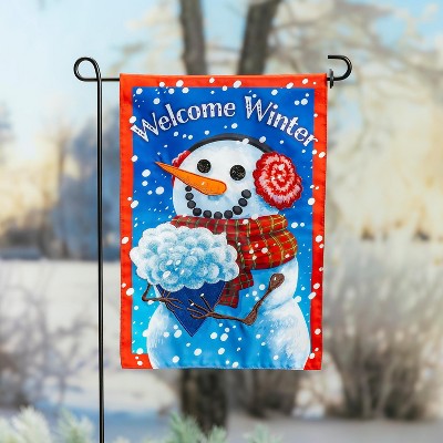 Evergreen Snowman with Bouquet Applique Garden Flag 12 x 18 Inches Indoor Outdoor Decor
