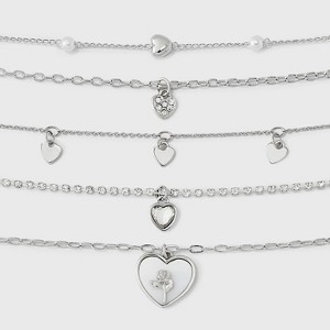 Crystal & Hearts Choker Necklace 5pc Set - Wild Fable™ Silver : Target