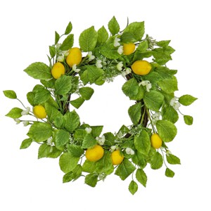 22" Artificial Woven Branch Base Spring Wreath with Lemons, Flowers and Leafy Greens - National Tree Company - 1 of 3