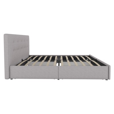 Gray Linen Upholstered Queen Bed with Storage Drawers