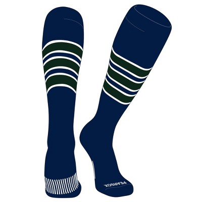 PEAR SOX Striped OTC Baseball, Softball, Football Socks (C) Navy, White, Forest Green
