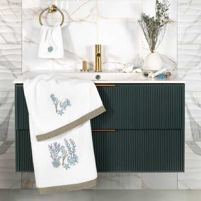 Aaron White Turkish Cotton 2-Piece Embellished Bath Towel Set