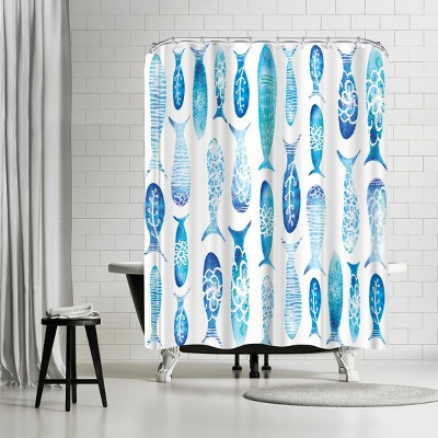 Americanflat Naut Blue Fish by Kristine Lombardi 71" x 74" Shower Curtain