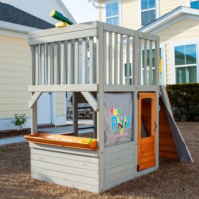 Funphix Outdoor Wooden Playhouse with Climbing Ramp and Telescope