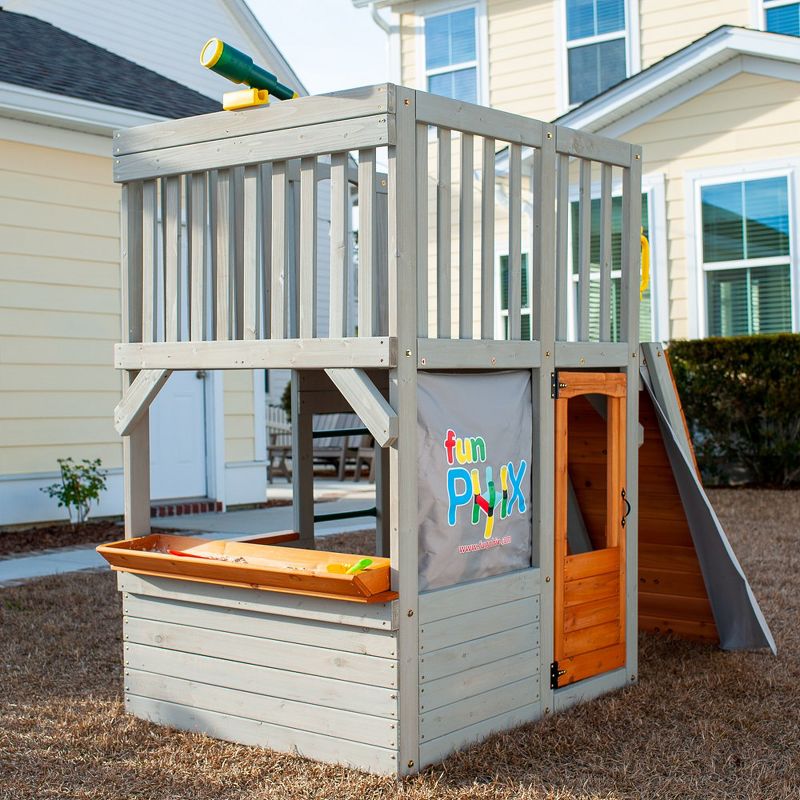Funphix Lookout Post Outdoor Wooden Playhouse, Buildable Kids Backyard Playset with Climbing Ramp, 3 of 9