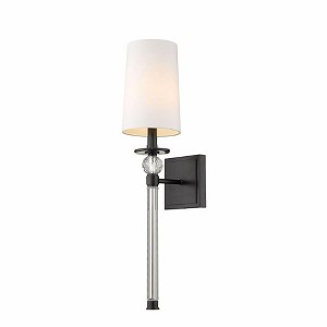 Mia 1-Light Wall Sconce - Dimmable Steel Fixture with White Fabric Shade for Modern Spaces - 1 of 1