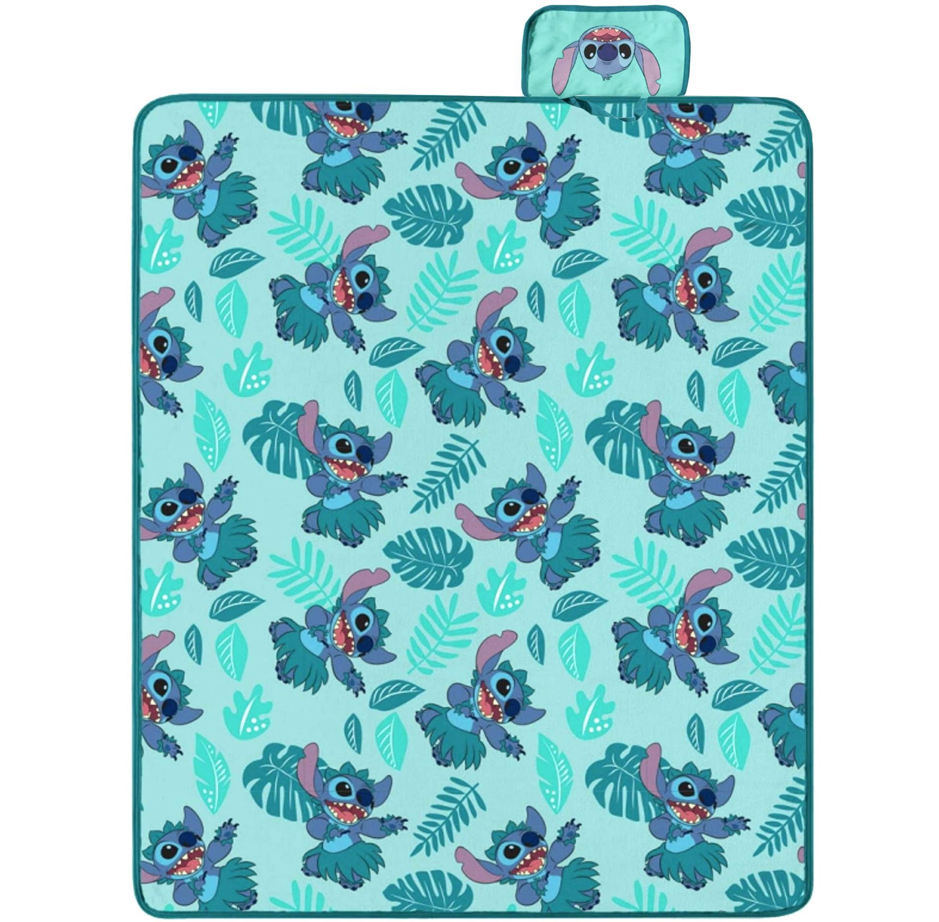 Disney Stitch Blanket Hula Dance Tropic Leafs Outdoor Picnic throw 50" X 60"
