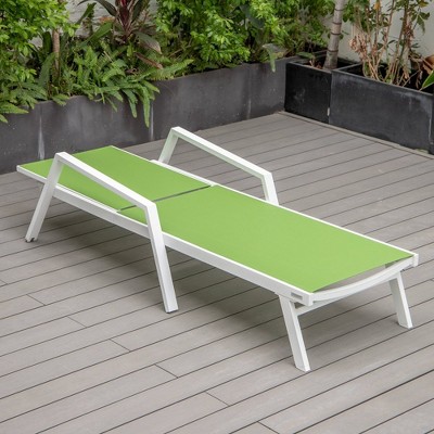 Green Aluminum Patio Chaise Lounge Chair with Armrests