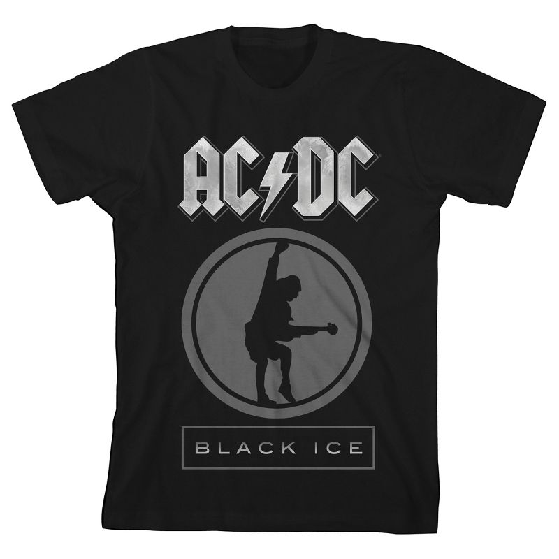 ACDC Black Ice Crew Neck Short Sleeve Boy's Black T-shirt, 1 of 4