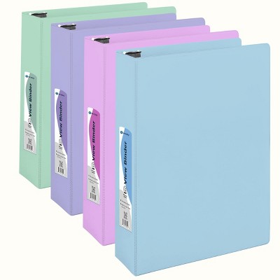 Enday 3 Ring Binder, Round Ring Pastel With Clear View Cover for Letter Size 8.5 x 11'' Paper & 2 Inside Pockets, 4 Pack