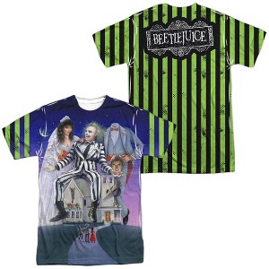 Men's Beetlejuice Striped Poster (Front Back Print) Short Sleeve Costume T-Shirt - 1 of 4