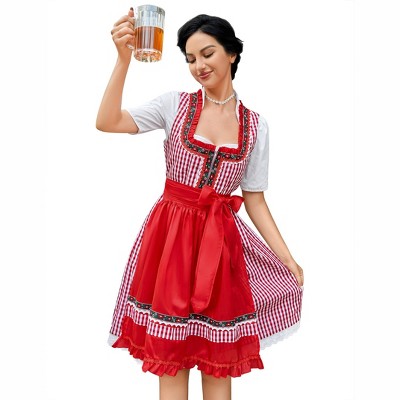 Women's Party Dress Costumes Set 3 Pieces Summer Square Neck Dress,Red