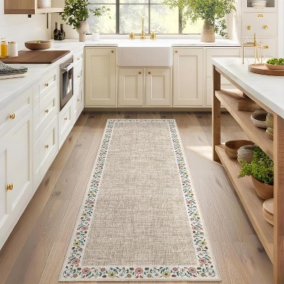 Washable Floral Rugs for Bedroom & Living Room - Non-Slip Low Pile Modern Farmhouse Throw Carpet