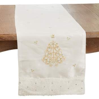 Saro Lifestyle Whimsical Embroidered  Christmas Tree Table Runner, 16"x72", Gold