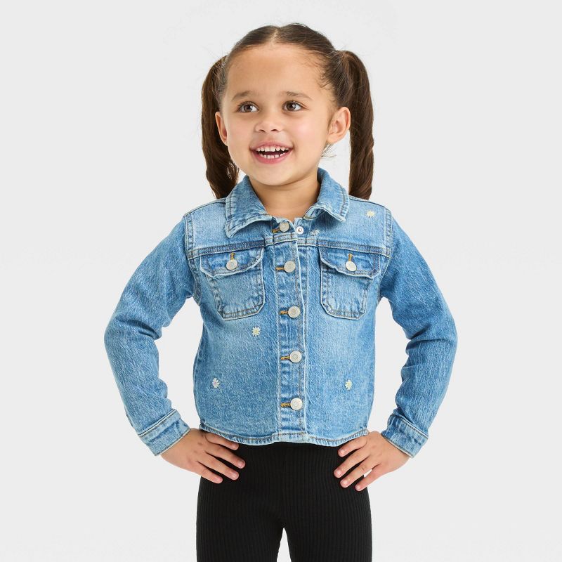Toddler Girls' Embroidered Daisy Jacket - Cat & Jack™ Blue, 1 of 7