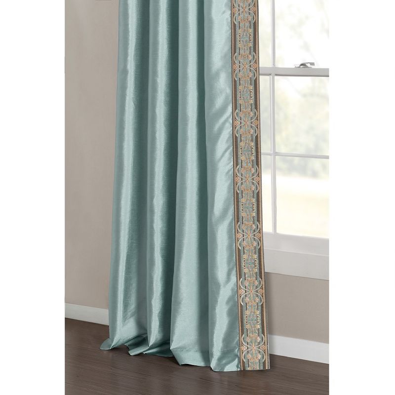 Luxury Traditional Regency Faux Silk Border Trim Window Curtain Panel Blue/Dusty Blue Single 52x84, 3 of 6