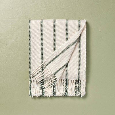 Stripe Woven Throw Blanket Cream/Green - Hearth &#38; Hand&#8482; with Magnolia