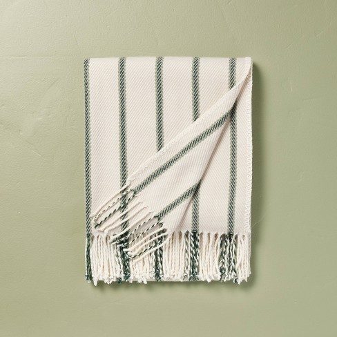 Stripe Woven Throw Blanket Cream/green - Hearth & Hand™ With