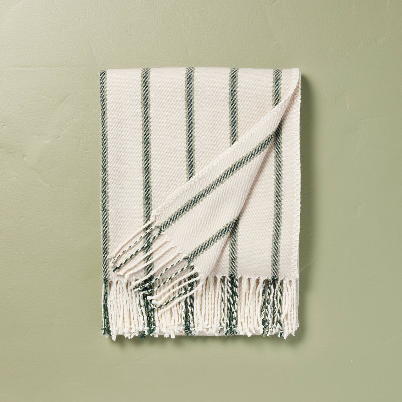 Stripe Woven Throw Blanket Cream/Green - Hearth &#38; Hand&#8482; with Magnolia, 1 of 7