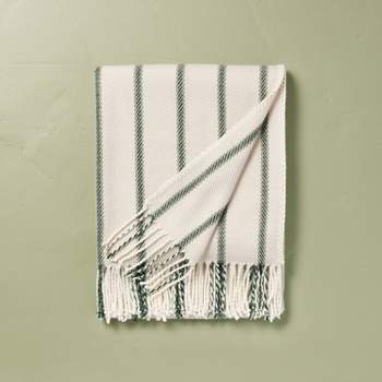 Stripe Woven Throw Blanket Cream/Green - Hearth & Hand™ with Magnolia