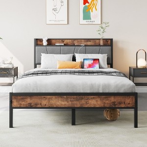 CAVINAS Bed Frame with Charging Station,Modern Platform Bed with Storage Headboard for Bedroom,No Box Spring Needed, Easy Assembly - 1 of 4
