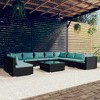 vidaXL Garden Sofa Set - 11 Piece Patio Lounge Outdoor Furniture with Cushions - Poly Rattan -Water-Resistant - Black and Water Blue - 2 of 4