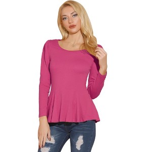 INSPIRE CHIC Women's Long Sleeve Scoop Neck Casual Peplum Shirt - 1 of 4