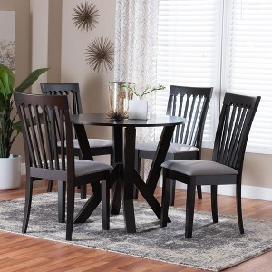 Baxton Studio Marian Modern Grey Fabric and Dark Brown Finished Wood 5-Piece Dining Set - 1 of 4