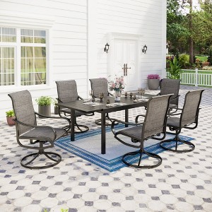 Captiva Designs 7pc Black Outdoor Dining Steel Table & Padded Textilene Swivel Chairs - 1 of 4