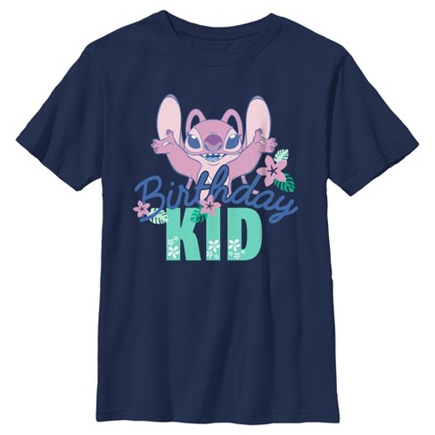 Boy's Lilo & Stitch Angel Birthday Kid T-shirt - Navy Blue - X Large ...