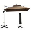 Outsunny 10ft Offset Patio Umbrella with Base, Cantilever Umbrella with Rotation, Easy Tilt, 8 Ribs, Crank, Cross Base, Cover, Strap, Coffee - 4 of 4