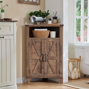 SinCiDo Bathroom Corner Cabinet w/Barn Door & Adjustable Shelf, Farmhouse Small Storage Cabinet for Bathroom, Living Room - 1 of 4