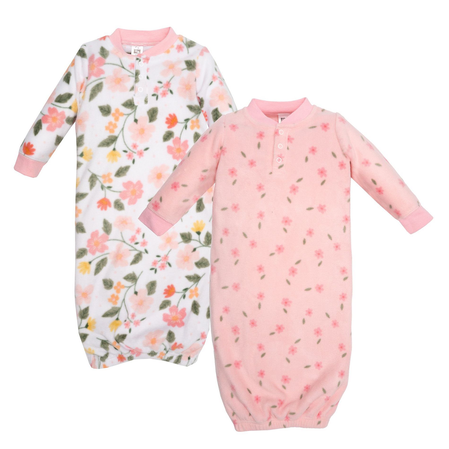 Hudson Baby Infant Girls Fleece Gowns, Family Floral
