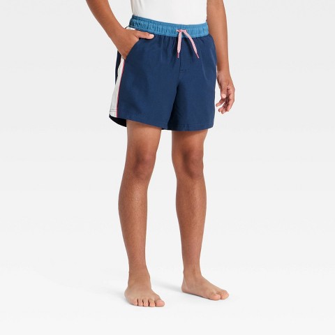 Детские купальники Art Class Boys' Colorblock Side Piecing Swim Trunks with Built in Boxers - art class™ Blue/Chiffon Cream/Red L