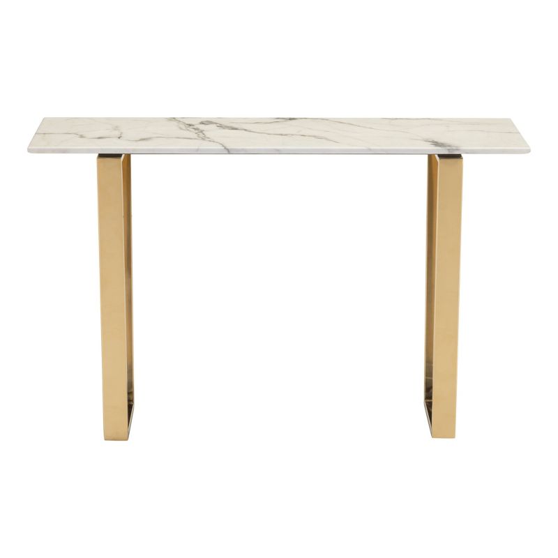 Modern Faux Marble and Stainless Steel 47" Rectangular Console Table - Stone/Gold - ZM Home, 5 of 17