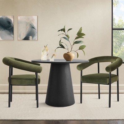 35" Modern Dining Set for 2,Wooden Round Dining Table with Upholstered Velvet Curved Armrest Dining Chair for Small Space Dining Room
