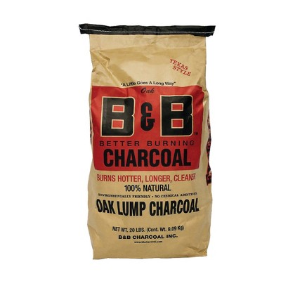 B&B Charcoal Signature Low Smoke Long Burning Oak Lump Charcoal with All Natural Material for Grills and Barbecues, 20 Pounds