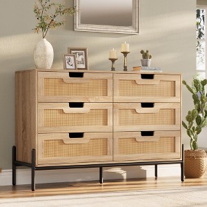6 Drawer Dresser, Wooden Chest of Drawer, Farmhouse Storage Cabinet with Metal Legs - 1 of 4