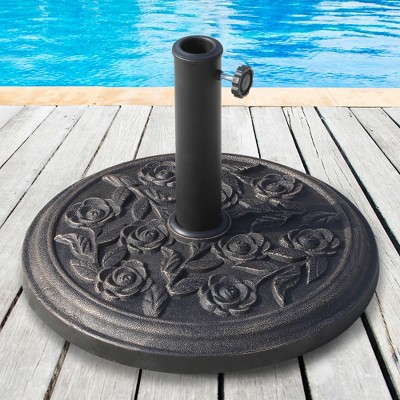 Bronze Finish Round Resin Parasol Base with Rose Pattern
