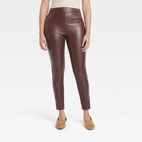 Women's High Waist Faux Leather Leggings - A New Day™ Mahogany S : Target