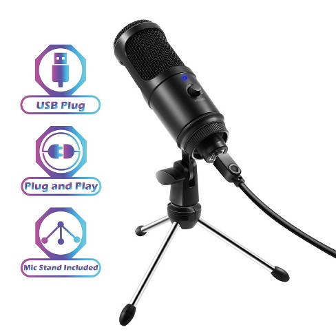 Insten Usb Condenser Microphone - Plug & Play Mic With For Vocals Audio Recording, Pc Gaming, Streaming, Karaoke & Podcast, Black : Target