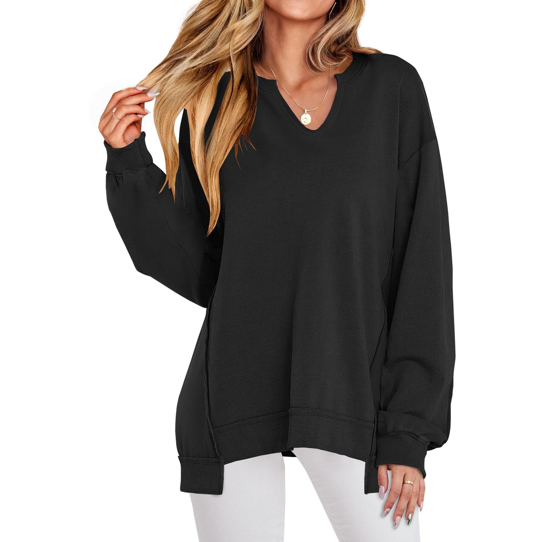 Women's Oversized Sweatshirts Long Sleeve Tunic Shirts V Neck Loose Pullover Tops 2025 Trendy Fall Teen Girls Outfit
