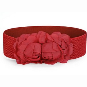 INSPIRE CHIC Women's Chiffon Flowers Press Stud Button Elastic Textured Band Waist Belt - 1 of 4